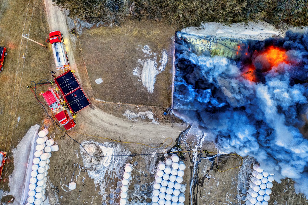 Drone captures dramatic scene of firefighters battling a blaze in Minnesota.